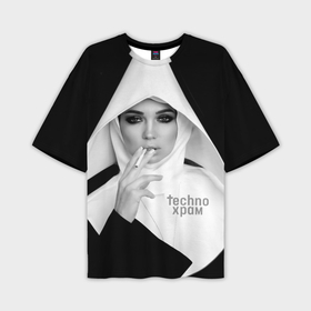 Мужская футболка oversize 3D с принтом Techno храм роковая монашка в Тюмени,  |  | Тематика изображения на принте: 