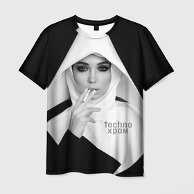 Мужская футболка 3D с принтом Techno храм роковая монашка в Тюмени, 100% полиэфир | прямой крой, круглый вырез горловины, длина до линии бедер | Тематика изображения на принте: 