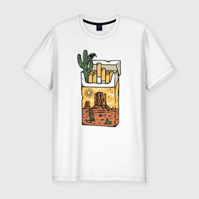 Мужская футболка хлопок Slim с принтом Пачка сигарет пустыня в Белгороде, 92% хлопок, 8% лайкра | приталенный силуэт, круглый вырез ворота, длина до линии бедра, короткий рукав | 