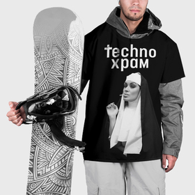 Накидка на куртку 3D с принтом Techno храм монашка надменный взгляд , 100% полиэстер |  | 