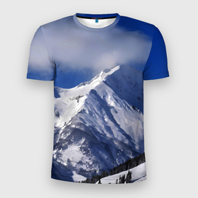 Мужская футболка 3D Slim с принтом Красивые горы в топе в Тюмени, 100% полиэстер с улучшенными характеристиками | приталенный силуэт, круглая горловина, широкие плечи, сужается к линии бедра | 