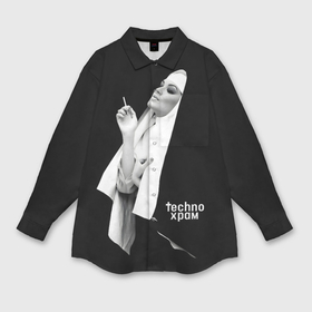 Мужская рубашка oversize 3D с принтом Techno храм красивая монашка с сигаретой ,  |  | 