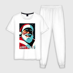 Мужская пижама хлопок с принтом Arnold Schwarzenegger   Santa Claus в Тюмени, 100% хлопок | брюки и футболка прямого кроя, без карманов, на брюках мягкая резинка на поясе и по низу штанин
 | 