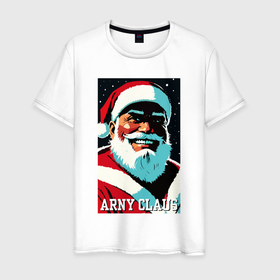 Мужская футболка хлопок с принтом Arnold Schwarzenegger   Santa Claus в Тюмени, 100% хлопок | прямой крой, круглый вырез горловины, длина до линии бедер, слегка спущенное плечо. | 