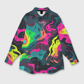 Мужская рубашка oversize 3D с принтом Яркие кислотные разноцветные пятна в виде камуфляжа в Курске,  |  | 