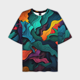Мужская футболка oversize 3D с принтом Яркие кислотные разноцветные пятна в виде  камуфляжа в Санкт-Петербурге,  |  | Тематика изображения на принте: 