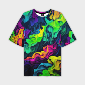 Мужская футболка oversize 3D с принтом Яркие  кислотные  разноцветные  пятна  в  виде  камуфляжа в Санкт-Петербурге,  |  | Тематика изображения на принте: 