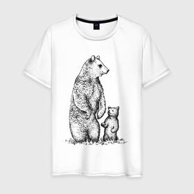 Мужская футболка хлопок с принтом Медведица с медвежонком в Екатеринбурге, 100% хлопок | прямой крой, круглый вырез горловины, длина до линии бедер, слегка спущенное плечо. | 