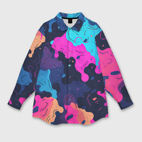 Мужская рубашка oversize 3D с принтом Яркие  кислотные   разноцветные   пятна  в  виде  камуфляжа в Курске,  |  | 