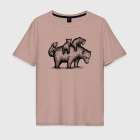 Мужская футболка хлопок Oversize с принтом Медведица с медвежатами в Тюмени, 100% хлопок | свободный крой, круглый ворот, “спинка” длиннее передней части | Тематика изображения на принте: 