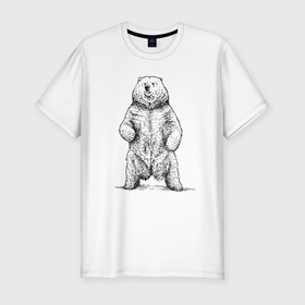 Мужская футболка хлопок Slim с принтом Медведь стоит в Курске, 92% хлопок, 8% лайкра | приталенный силуэт, круглый вырез ворота, длина до линии бедра, короткий рукав | 