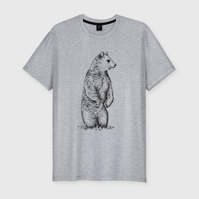 Мужская футболка хлопок Slim с принтом Медведь стоящий в Кировске, 92% хлопок, 8% лайкра | приталенный силуэт, круглый вырез ворота, длина до линии бедра, короткий рукав | 