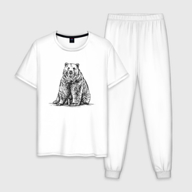 Мужская пижама хлопок с принтом Медведь сидящий в Тюмени, 100% хлопок | брюки и футболка прямого кроя, без карманов, на брюках мягкая резинка на поясе и по низу штанин
 | 
