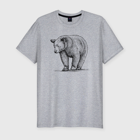 Мужская футболка хлопок Slim с принтом Медведь гуляющий , 92% хлопок, 8% лайкра | приталенный силуэт, круглый вырез ворота, длина до линии бедра, короткий рукав | 