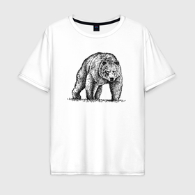 Мужская футболка хлопок Oversize с принтом Медведь серьезный в Белгороде, 100% хлопок | свободный крой, круглый ворот, “спинка” длиннее передней части | Тематика изображения на принте: 