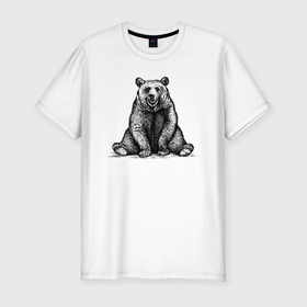 Мужская футболка хлопок Slim с принтом Медведь веселый в Курске, 92% хлопок, 8% лайкра | приталенный силуэт, круглый вырез ворота, длина до линии бедра, короткий рукав | 
