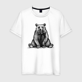 Мужская футболка хлопок с принтом Медведь веселый в Белгороде, 100% хлопок | прямой крой, круглый вырез горловины, длина до линии бедер, слегка спущенное плечо. | 