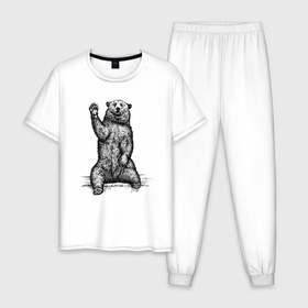 Мужская пижама хлопок с принтом Медведь приветливый в Тюмени, 100% хлопок | брюки и футболка прямого кроя, без карманов, на брюках мягкая резинка на поясе и по низу штанин
 | Тематика изображения на принте: 
