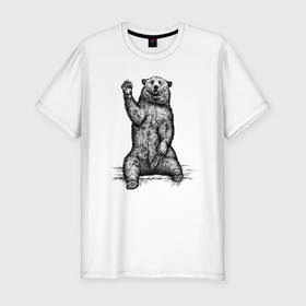 Мужская футболка хлопок Slim с принтом Медведь приветливый в Санкт-Петербурге, 92% хлопок, 8% лайкра | приталенный силуэт, круглый вырез ворота, длина до линии бедра, короткий рукав | Тематика изображения на принте: 