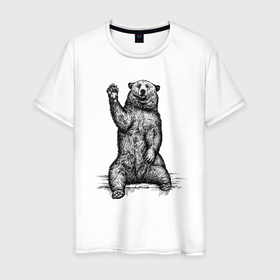Мужская футболка хлопок с принтом Медведь приветливый в Белгороде, 100% хлопок | прямой крой, круглый вырез горловины, длина до линии бедер, слегка спущенное плечо. | 