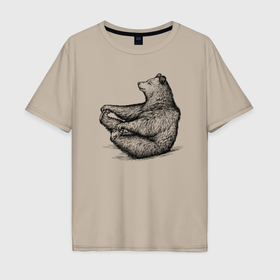 Мужская футболка хлопок Oversize с принтом Медведь дурачится в Тюмени, 100% хлопок | свободный крой, круглый ворот, “спинка” длиннее передней части | 