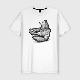 Мужская футболка хлопок Slim с принтом Медведь дурачится в Курске, 92% хлопок, 8% лайкра | приталенный силуэт, круглый вырез ворота, длина до линии бедра, короткий рукав | 