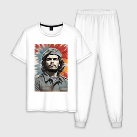 Мужская пижама хлопок с принтом Портрет Че Гевара , 100% хлопок | брюки и футболка прямого кроя, без карманов, на брюках мягкая резинка на поясе и по низу штанин
 | 