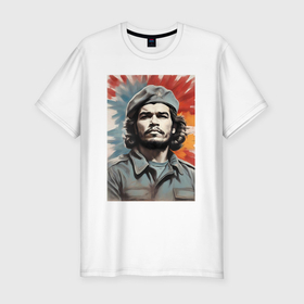 Мужская футболка хлопок Slim с принтом Портрет Че Гевара в Курске, 92% хлопок, 8% лайкра | приталенный силуэт, круглый вырез ворота, длина до линии бедра, короткий рукав | Тематика изображения на принте: 