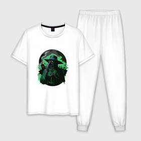 Мужская пижама хлопок с принтом Зелёный чумной доктор в городе в Петрозаводске, 100% хлопок | брюки и футболка прямого кроя, без карманов, на брюках мягкая резинка на поясе и по низу штанин
 | 
