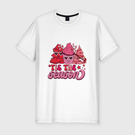 Мужская футболка хлопок Slim с принтом Tis the season   розовые ёлки и мороженка   christmas в Белгороде, 92% хлопок, 8% лайкра | приталенный силуэт, круглый вырез ворота, длина до линии бедра, короткий рукав | 