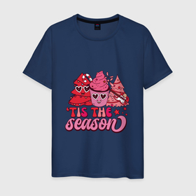 Мужская футболка хлопок с принтом Tis the season   розовые ёлки и мороженка   christmas , 100% хлопок | прямой крой, круглый вырез горловины, длина до линии бедер, слегка спущенное плечо. | 