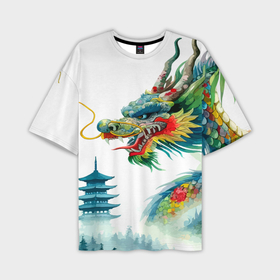 Мужская футболка oversize 3D с принтом Japanese watercolor dragon   art в Новосибирске,  |  | 