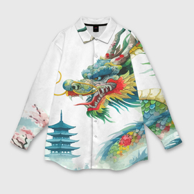 Женская рубашка oversize 3D с принтом Japanese watercolor dragon   art в Петрозаводске,  |  | 