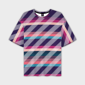 Мужская футболка oversize 3D с принтом Косая клетка: разные оттенки фиолетового ,  |  | 
