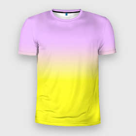 Мужская футболка 3D Slim с принтом Бледно розовый и ярко желтый градиент в Екатеринбурге, 100% полиэстер с улучшенными характеристиками | приталенный силуэт, круглая горловина, широкие плечи, сужается к линии бедра | Тематика изображения на принте: 
