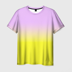 Мужская футболка 3D с принтом Бледно розовый и ярко желтый градиент в Екатеринбурге, 100% полиэфир | прямой крой, круглый вырез горловины, длина до линии бедер | Тематика изображения на принте: 