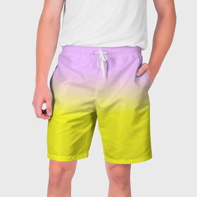 Мужские шорты 3D с принтом Бледно розовый и ярко желтый градиент в Екатеринбурге,  полиэстер 100% | прямой крой, два кармана без застежек по бокам. Мягкая трикотажная резинка на поясе, внутри которой широкие завязки. Длина чуть выше колен | 