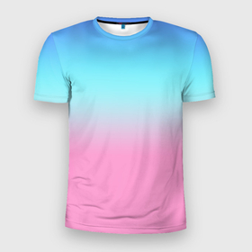Мужская футболка 3D Slim с принтом Синий и голубо розовый градиент в Белгороде, 100% полиэстер с улучшенными характеристиками | приталенный силуэт, круглая горловина, широкие плечи, сужается к линии бедра | Тематика изображения на принте: 