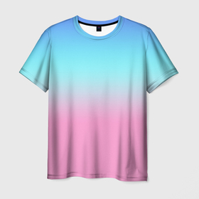 Мужская футболка 3D с принтом Синий и голубо розовый градиент в Белгороде, 100% полиэфир | прямой крой, круглый вырез горловины, длина до линии бедер | Тематика изображения на принте: 