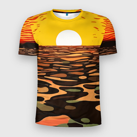 Мужская футболка 3D Slim с принтом Камуфляжный закат в Новосибирске, 100% полиэстер с улучшенными характеристиками | приталенный силуэт, круглая горловина, широкие плечи, сужается к линии бедра | 