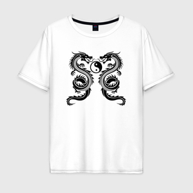 Мужская футболка хлопок Oversize с принтом Инь Янь драконы в Петрозаводске, 100% хлопок | свободный крой, круглый ворот, “спинка” длиннее передней части | Тематика изображения на принте: 