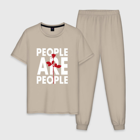 Мужская пижама хлопок с принтом Depeche Mode   People are people rose в Тюмени, 100% хлопок | брюки и футболка прямого кроя, без карманов, на брюках мягкая резинка на поясе и по низу штанин
 | Тематика изображения на принте: 