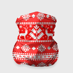 Бандана-труба 3D с принтом Новый год ели и олени на красном фоне в Петрозаводске, 100% полиэстер, ткань с особыми свойствами — Activecool | плотность 150‒180 г/м2; хорошо тянется, но сохраняет форму | 
