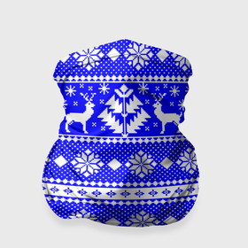 Бандана-труба 3D с принтом Новый год ели и олени на синем фоне в Екатеринбурге, 100% полиэстер, ткань с особыми свойствами — Activecool | плотность 150‒180 г/м2; хорошо тянется, но сохраняет форму | 