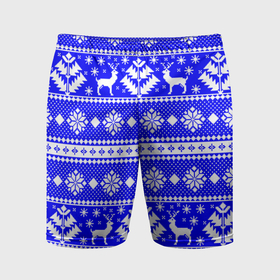 Мужские шорты спортивные с принтом Новый год ели и олени на синем фоне ,  |  | 