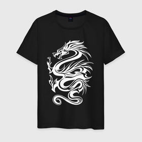 Мужская футболка хлопок с принтом Гербовый белый дракон в Петрозаводске, 100% хлопок | прямой крой, круглый вырез горловины, длина до линии бедер, слегка спущенное плечо. | 