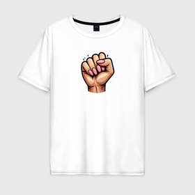 Мужская футболка хлопок Oversize с принтом Женский кулак в Белгороде, 100% хлопок | свободный крой, круглый ворот, “спинка” длиннее передней части | 