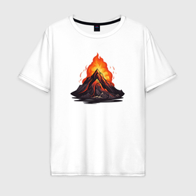 Мужская футболка хлопок Oversize с принтом Огненный вулкан , 100% хлопок | свободный крой, круглый ворот, “спинка” длиннее передней части | Тематика изображения на принте: 