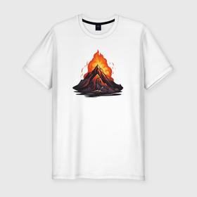 Мужская футболка хлопок Slim с принтом Огненный вулкан , 92% хлопок, 8% лайкра | приталенный силуэт, круглый вырез ворота, длина до линии бедра, короткий рукав | Тематика изображения на принте: 