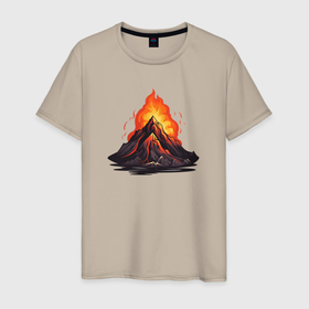 Мужская футболка хлопок с принтом Огненный вулкан , 100% хлопок | прямой крой, круглый вырез горловины, длина до линии бедер, слегка спущенное плечо. | Тематика изображения на принте: 